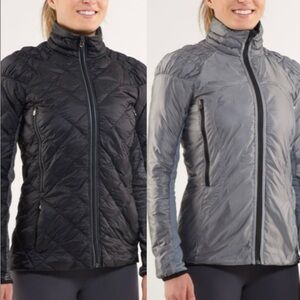 Lululemon Run Jacket Women 4 Down Reversible Turn Around Black Grey Houndstooth